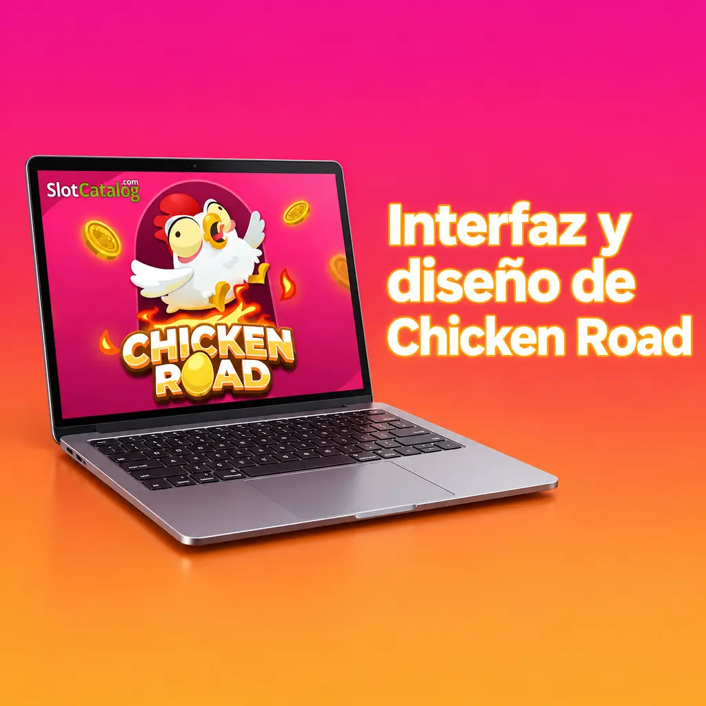 Interfaz de Chicken Road con la carretera, los carriles y los controles de juego